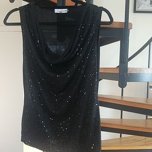 Calvin Klein drapy black sequined top